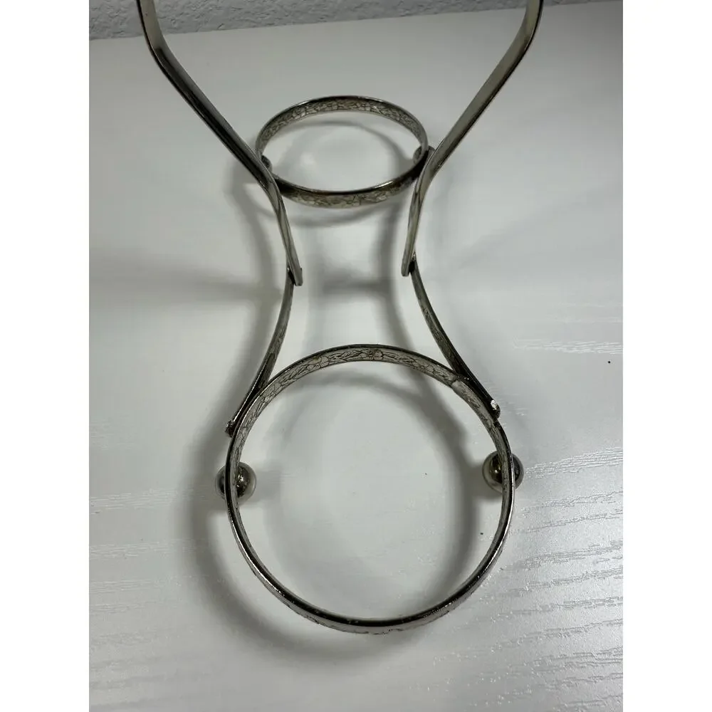 Vintage Silverplate Double Napkin Ring Stand, Victorian Floral Engraved Holder